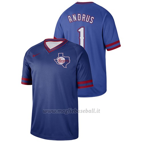 Maglia Baseball Hombre Texas Rangers Elvis Andrus Cooperstown Collection Legend Blu